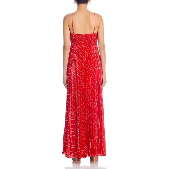 BCBGMAXAZRIA Women's Pleated Chiffon Long Dress Rosso Combo Size 6 NWT - Picture 4 of 13